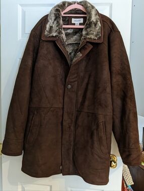 Men's XXL Brown Faux-Suede Lined Coat
